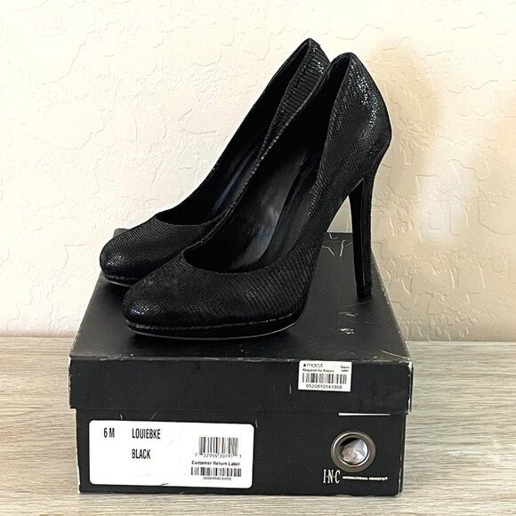 INC International Concepts Louie Black Leather Platform Heels Pumps 6 Worn Once - Picture 2 of 11